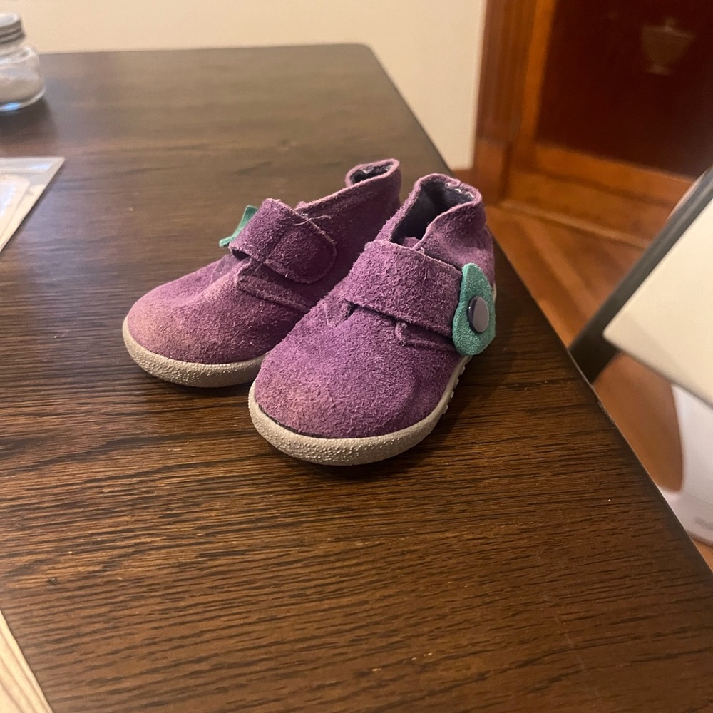 Purple Baby Shoes with Green Button